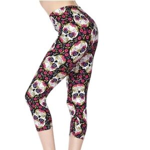 Flower Skulls Print Leggings One Size‎